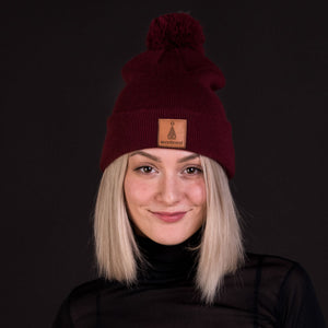 Brown-leather-label pom beanie (colors available)