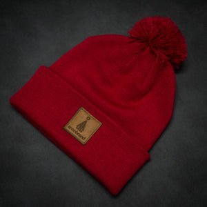 Brown-leather-label pom beanie (colors available)