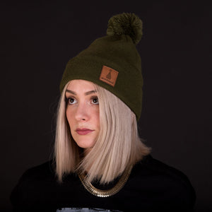 Brown-leather-label pom beanie (colors available)