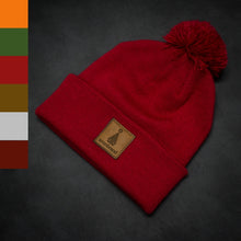 Load image into Gallery viewer, Brown-leather-label pom beanie (colors available)
